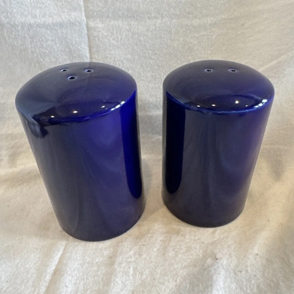 Vtg Cobalt Blue Ceramic Cylinder Salt & Pepper Shakers Mervyns Japan 4